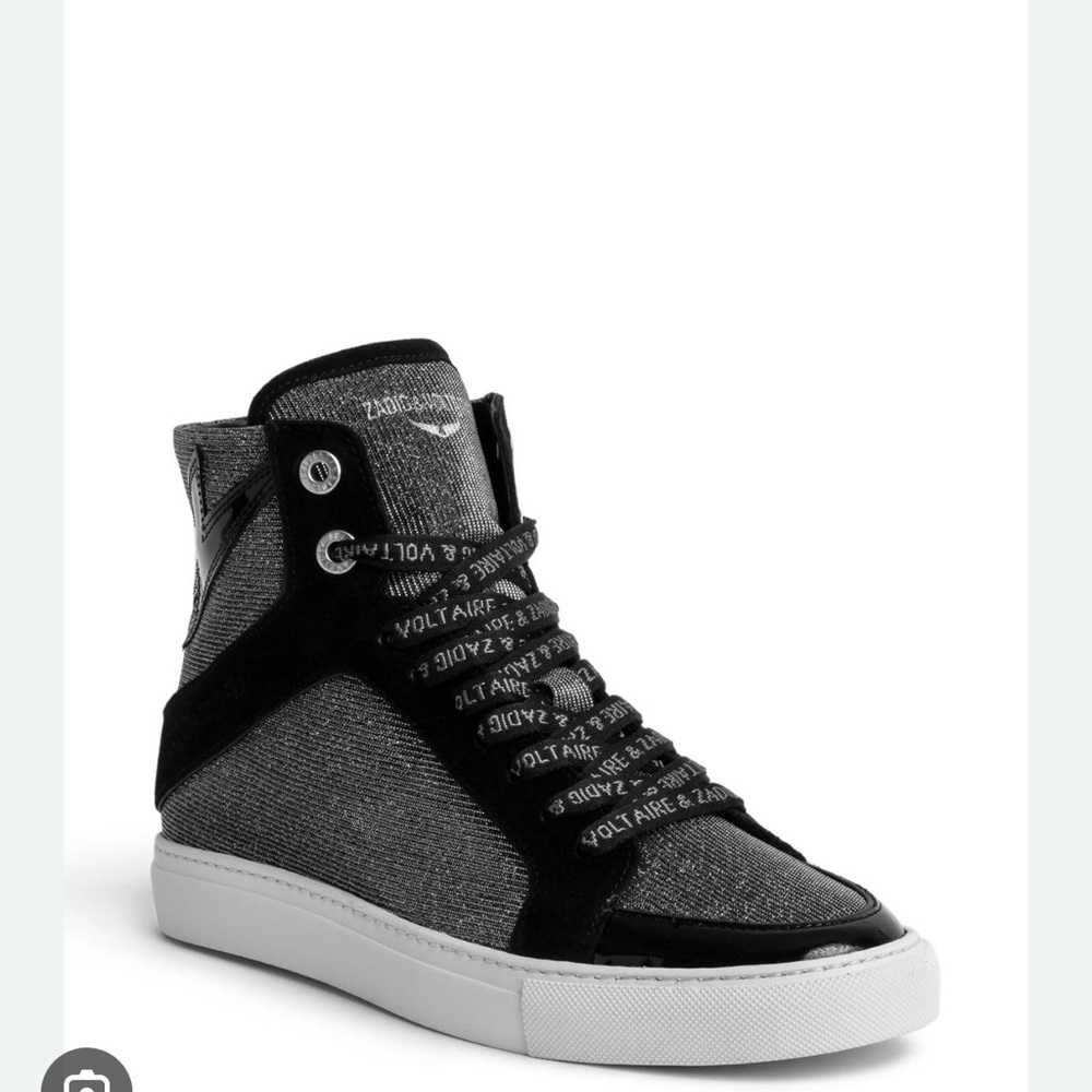 Zadig & Voltaire High Top Sneakers Black Gray Glitter Zip Designer Shoes Women